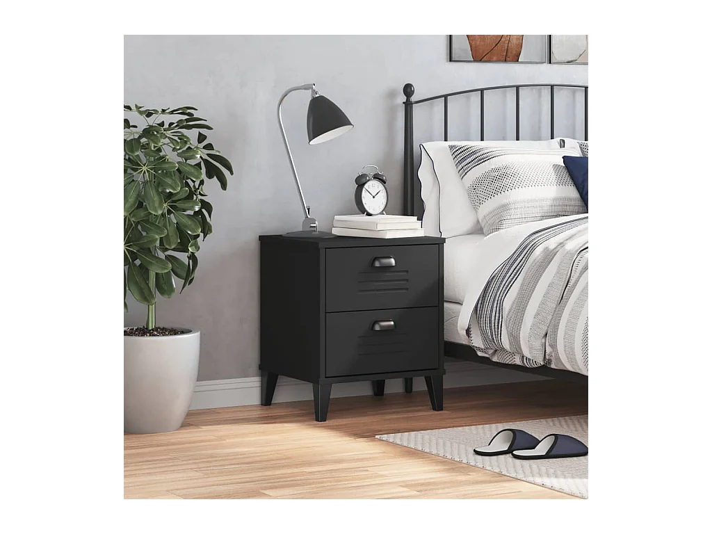 Table de chevet VIKEN noir bois de pin solide