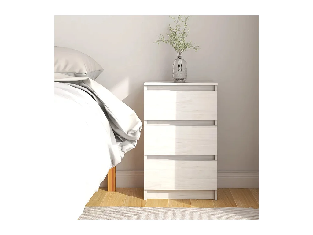 Table de chevet Blanc 40x29,5x64 cm Bois de pin solide