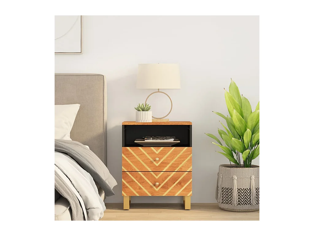 Table de chevet marron et noir 50x33x60 cm bois manguier solide