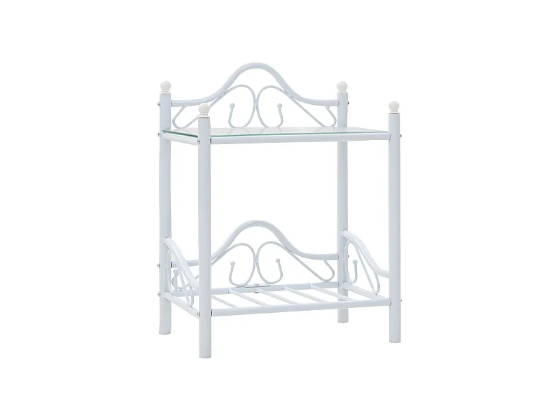 Mesita de noche de acero y vidrio templado 45x30,5x60 cm blanco