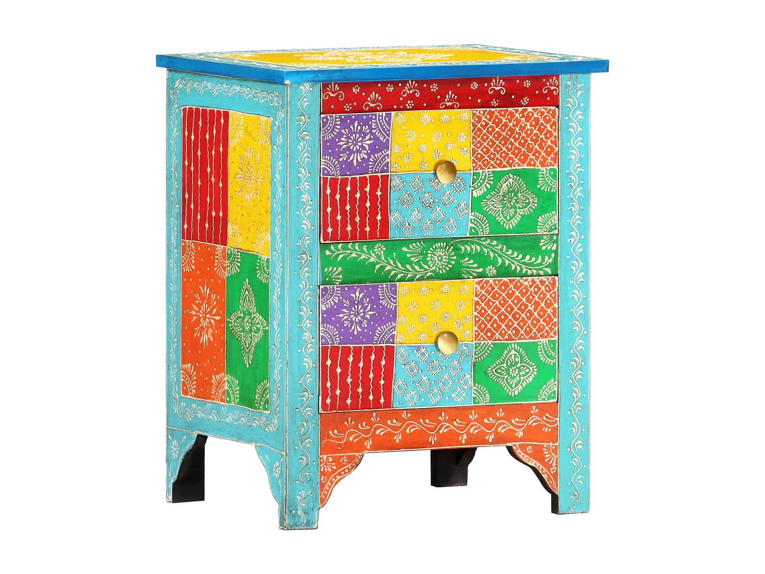 Table de chevet peinte à la main 40x30x50 cm Bois de manguier