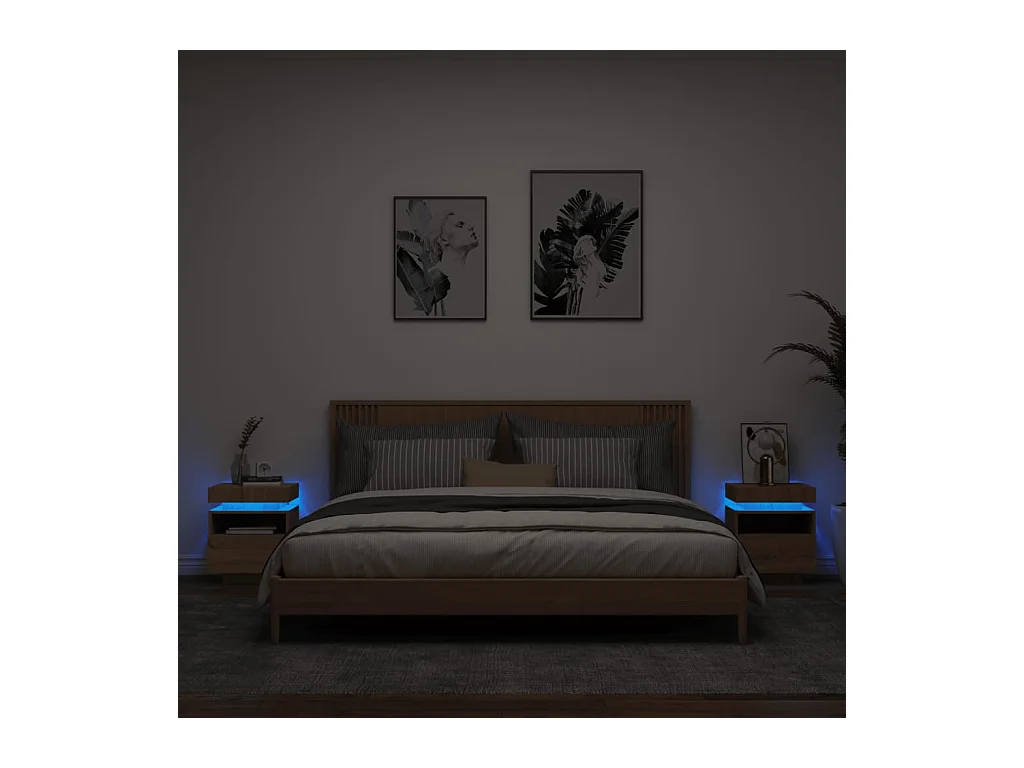 Armoires de chevet avec lumières LED 2 pièces chêne sonoma