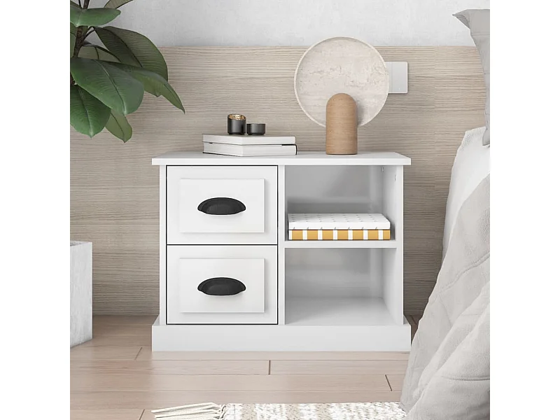 Table de chevet blanc brillant 60x35,5x45 cm