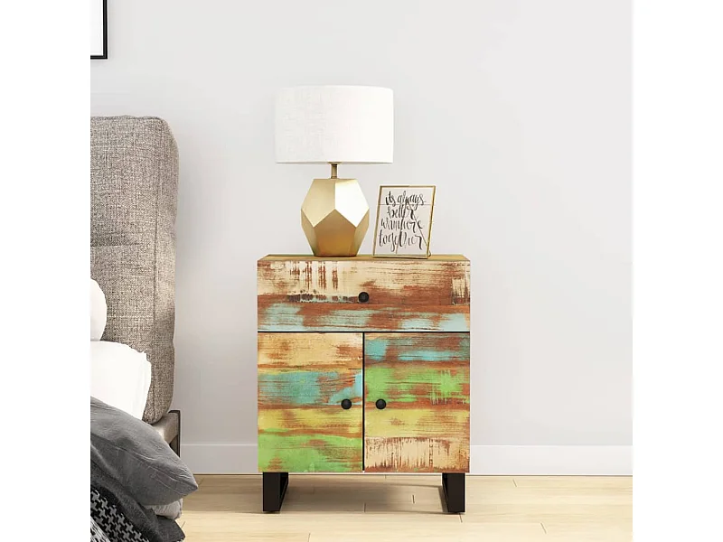 Mesita de noche madera reciclada y contrachapada 50x33x60 cm