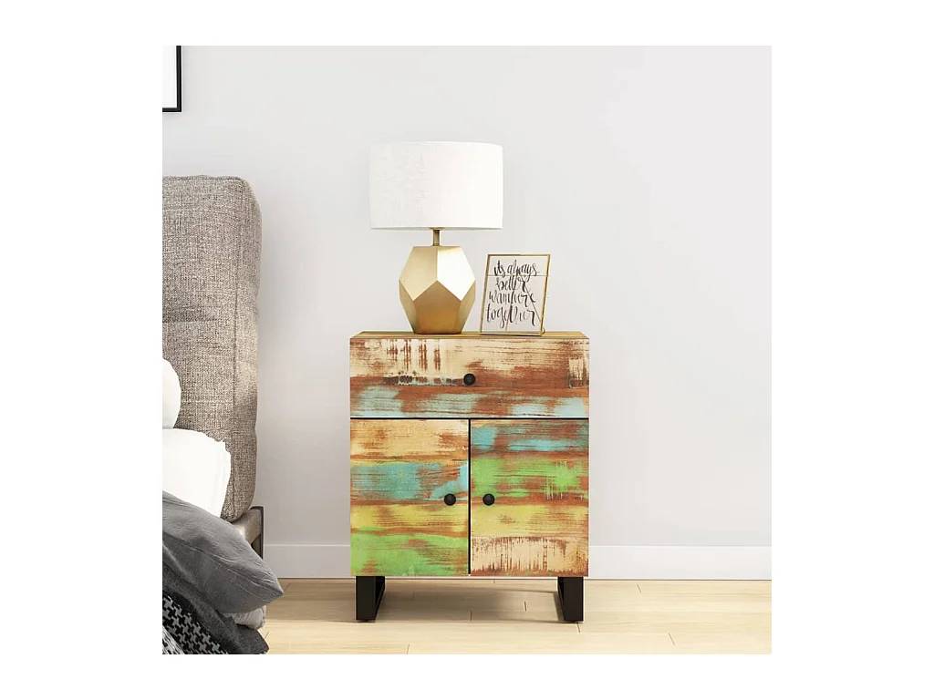 Mesita de noche madera reciclada y contrachapada 50x33x60 cm