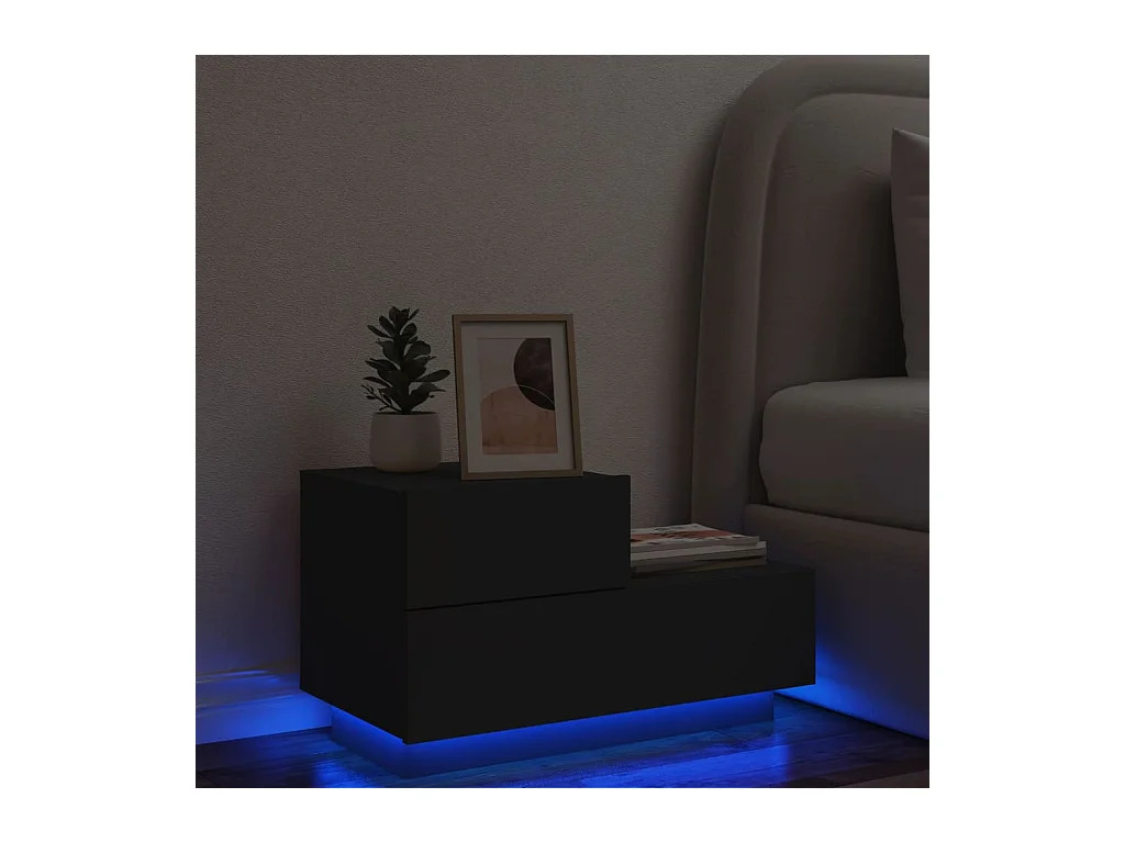 Table de chevet avec lumières LED noir 70x36x40,5 cm