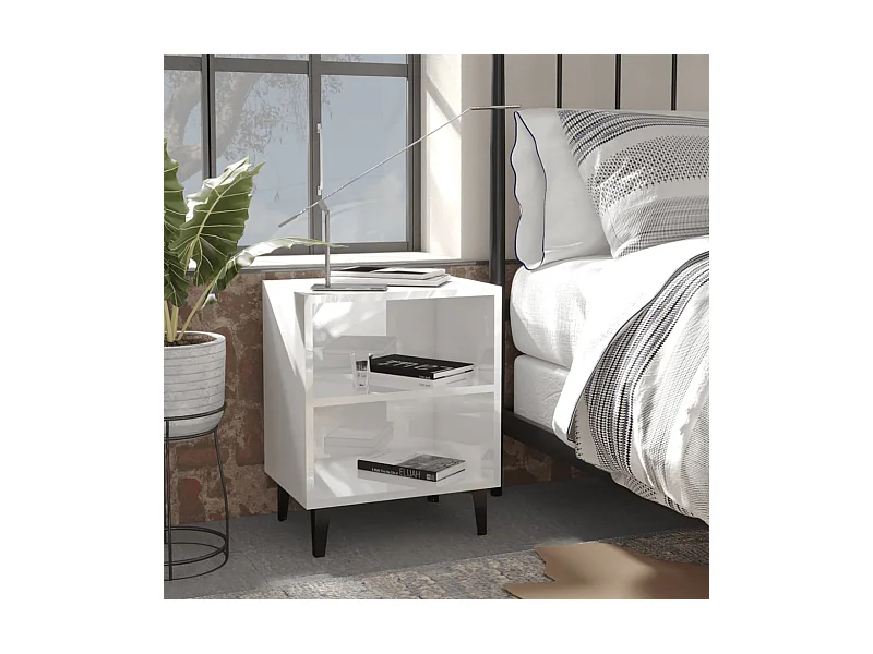 Table de chevet avec pieds en métal Blanc brillant 40x30x50 cm