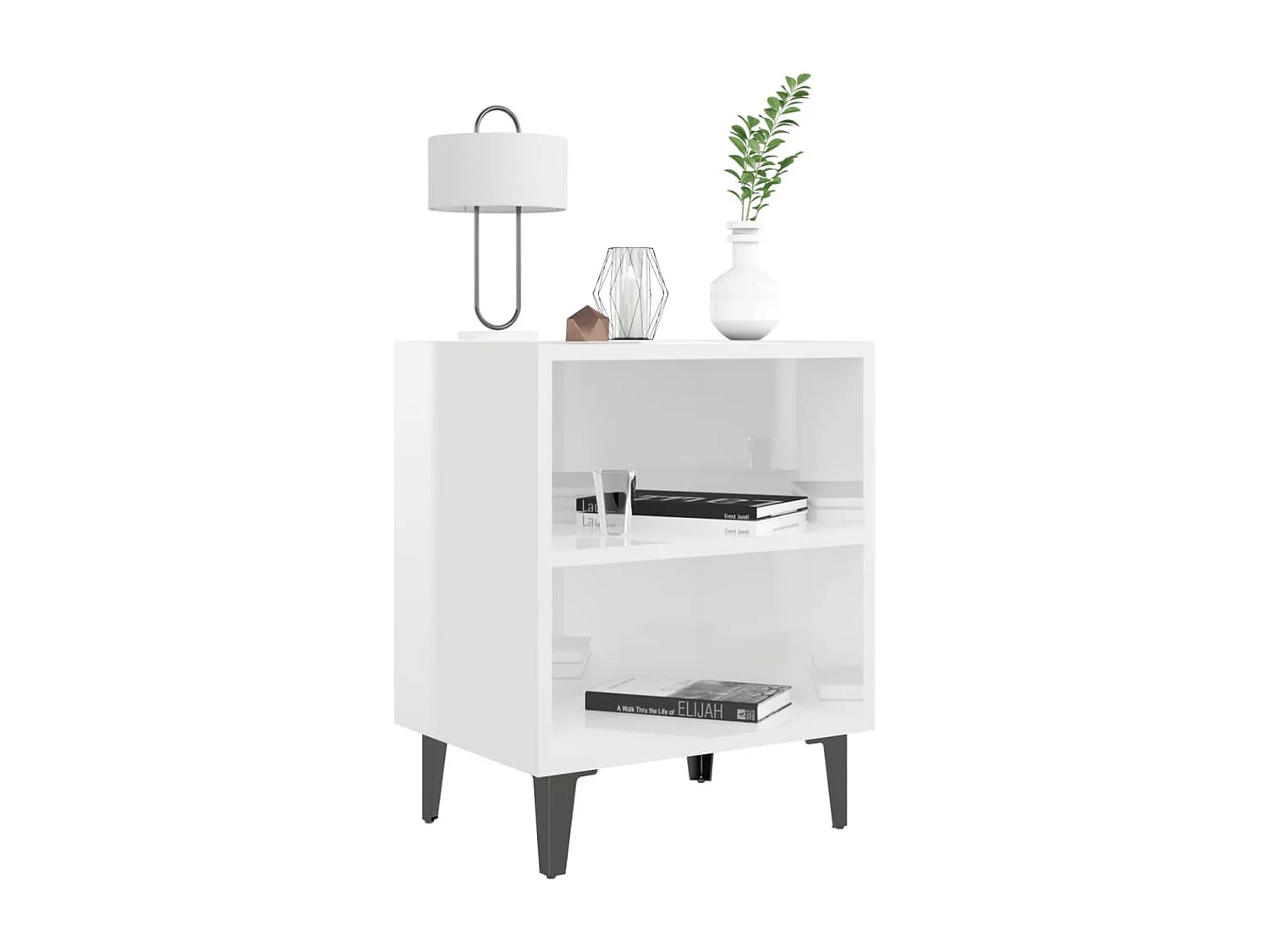 Table de chevet avec pieds en métal Blanc brillant 40x30x50 cm