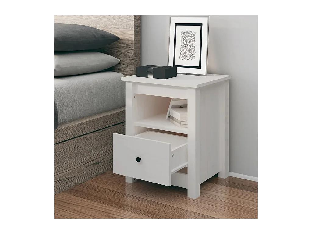 Table de chevet Blanc 40x35x49 cm Bois de pin massif