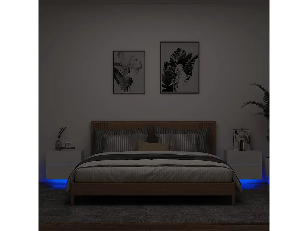 Nachtkastjes met LED's 2 st wandgemonteerd wit
