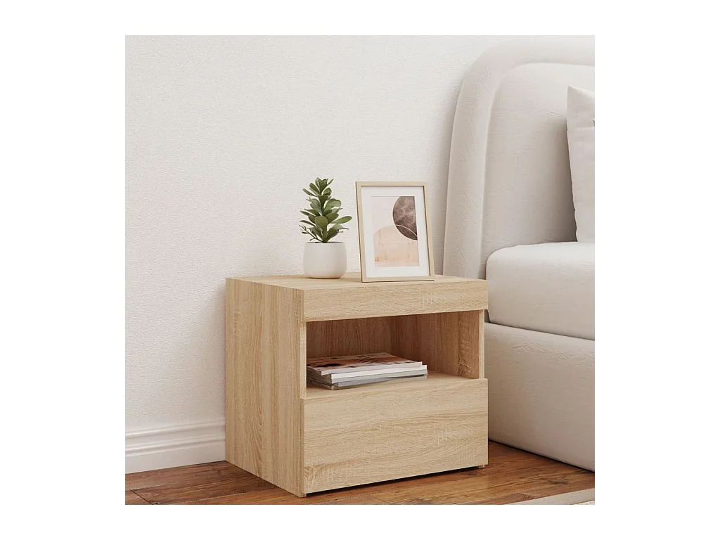 Table de chevet avec lumières LED chêne sonoma 50x40x45 cm