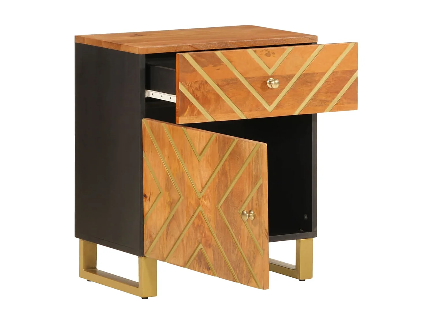 Mesita de noche madera maciza mango marrón y negro 50x33x60 c