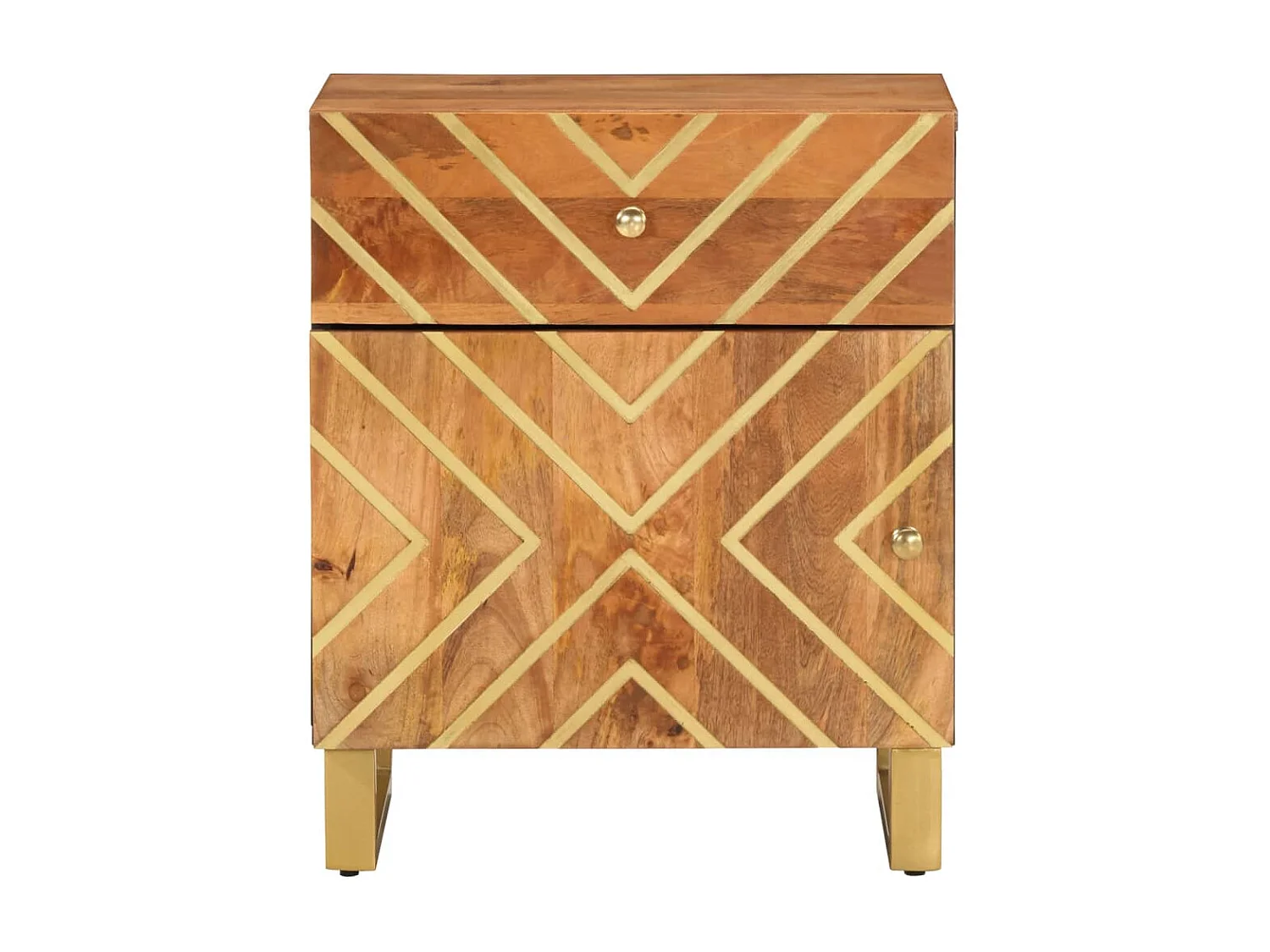 Mesita de noche madera maciza mango marrón y negro 50x33x60 c