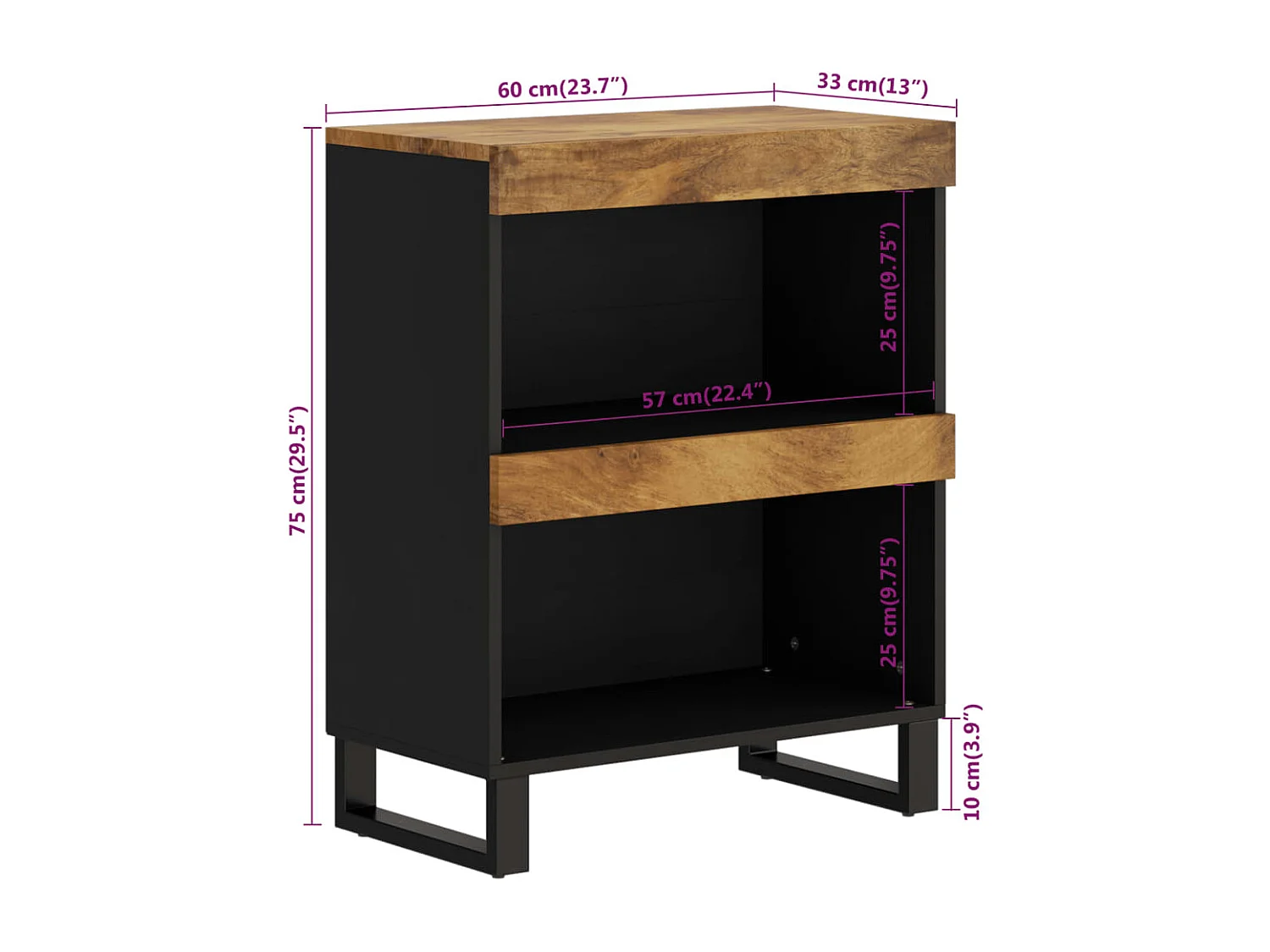 Armario auxiliar madera maciza de mango 60x33x75 cm