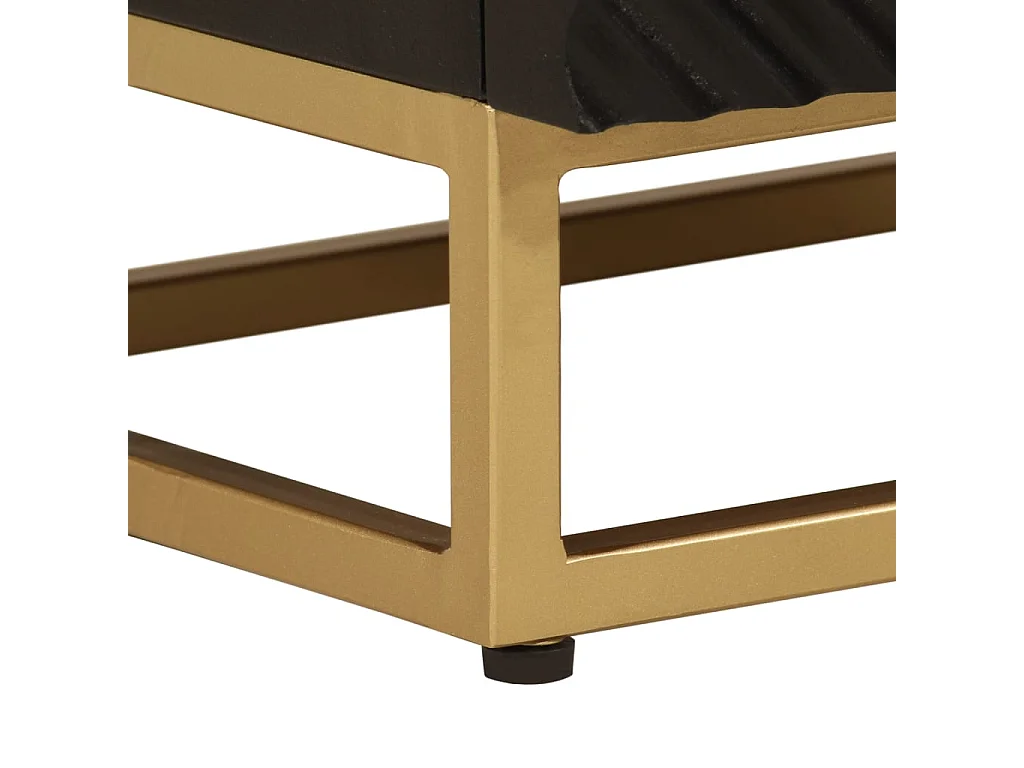 Table de chevet noir 40x30x50 cm bois massif manguier et fer