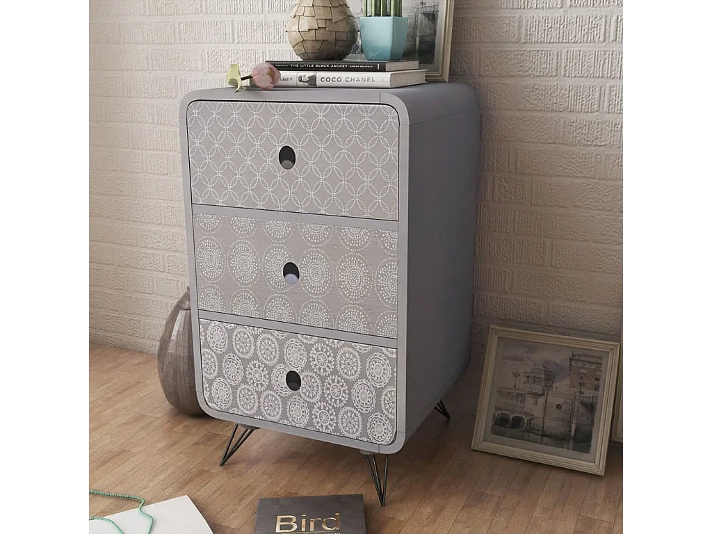 Mesa de apoio com 3 gavetas, cinzento