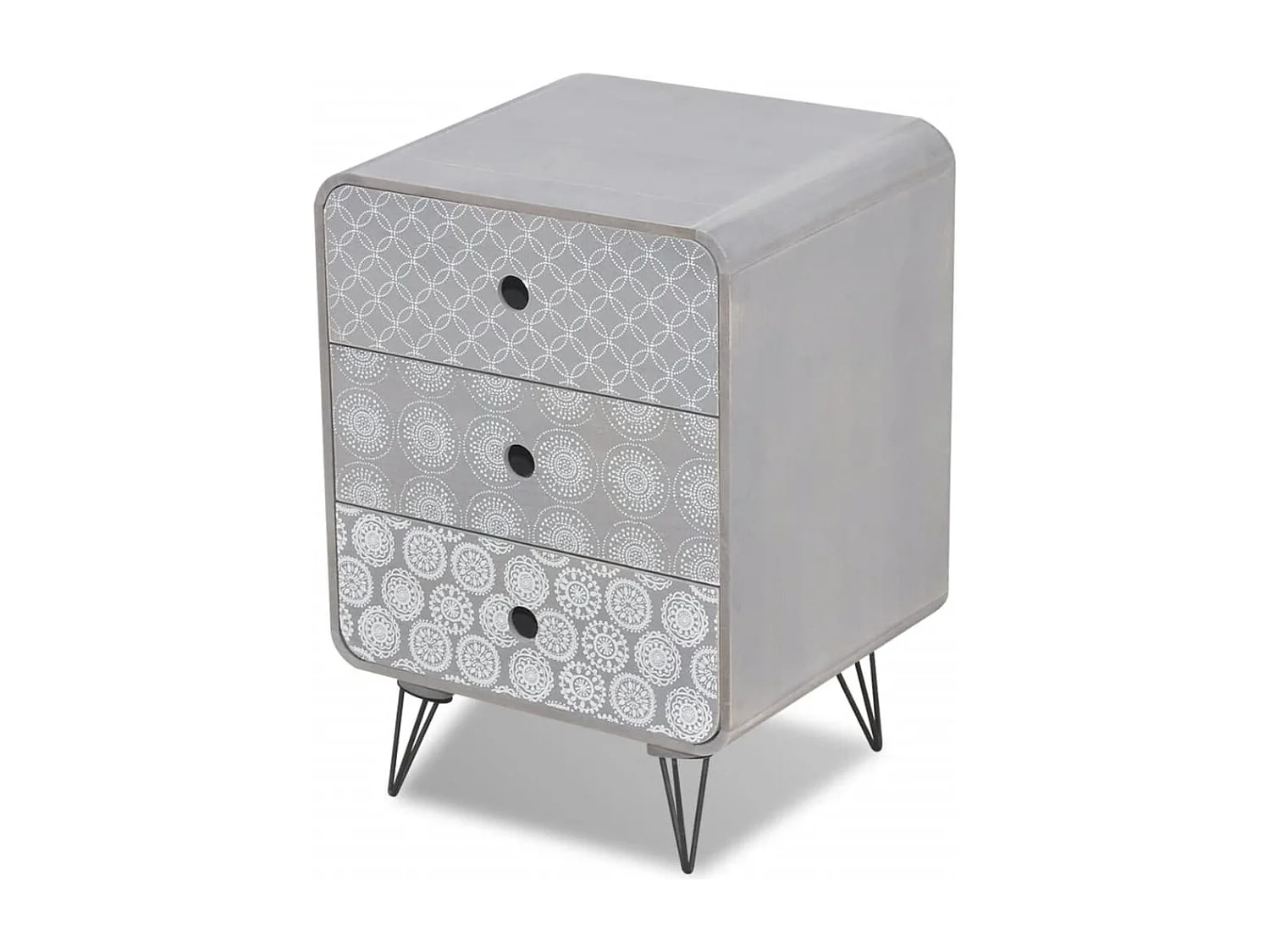 Mesa de apoio com 3 gavetas, cinzento