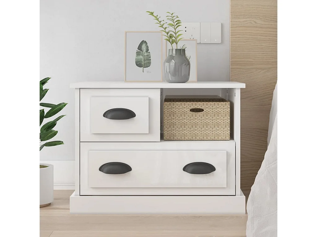 Mesa de cabeceira 60x39x45 cm branco brilhante