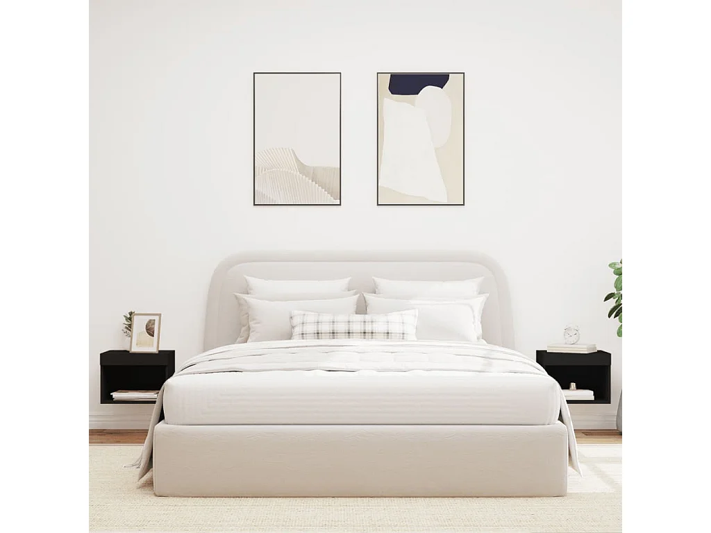 Tables de chevet murales avec lumières LED 2 pièces noir