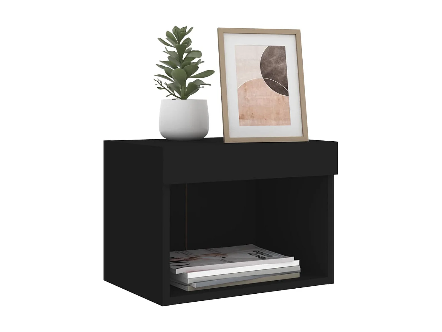 Tables de chevet murales avec lumières LED 2 pièces noir