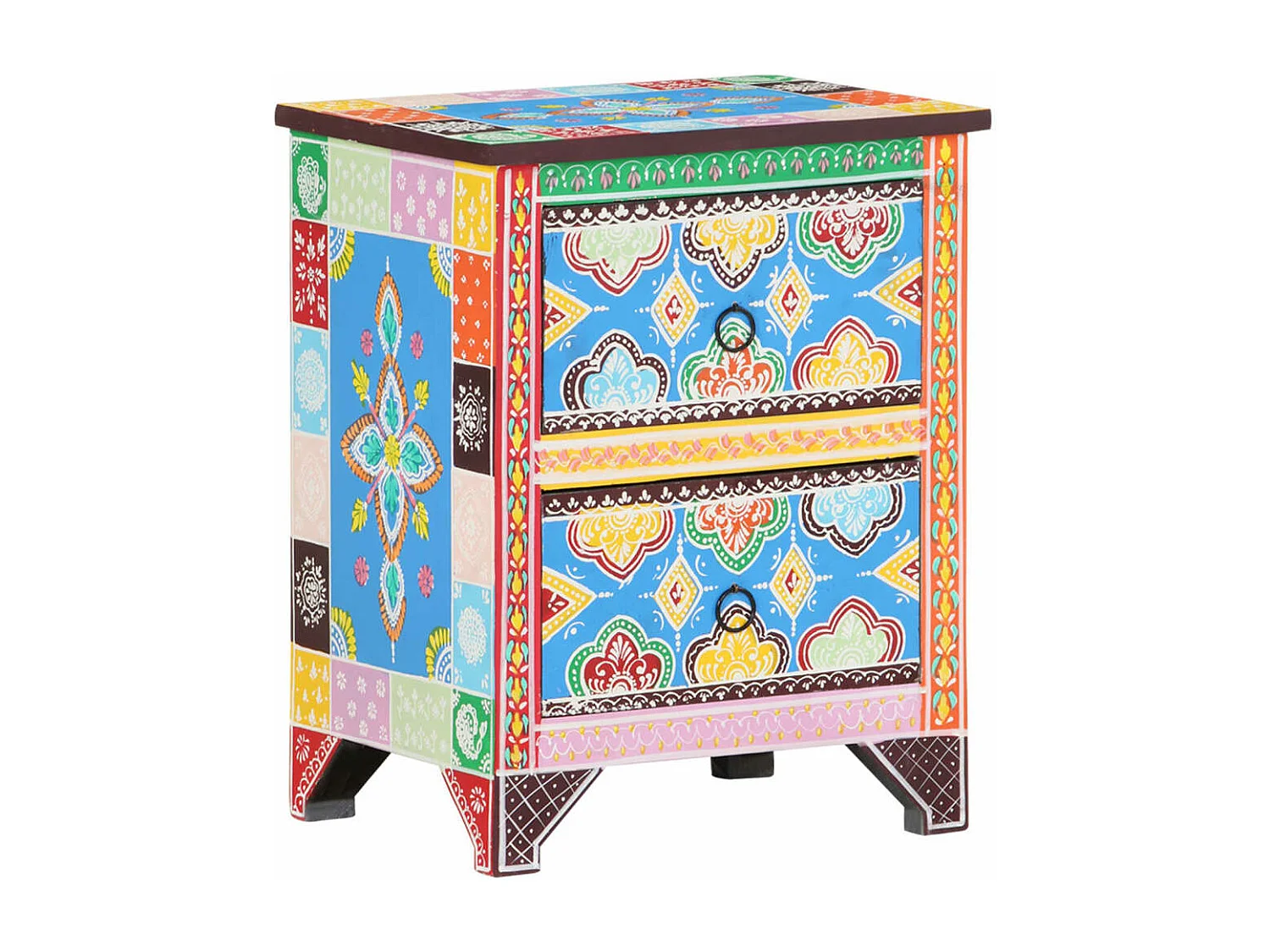 Table de chevet peinte à la main 40x30x50 cm Bois de manguier