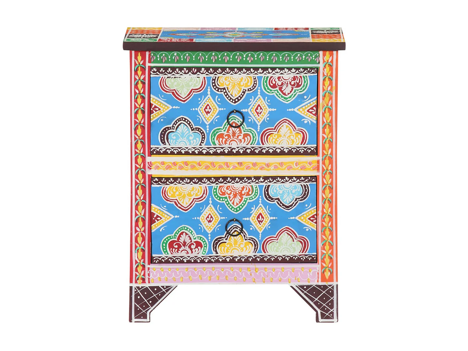 Table de chevet peinte à la main 40x30x50 cm Bois de manguier