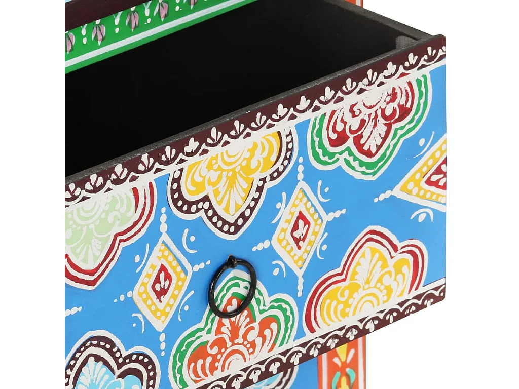 Table de chevet peinte à la main 40x30x50 cm Bois de manguier