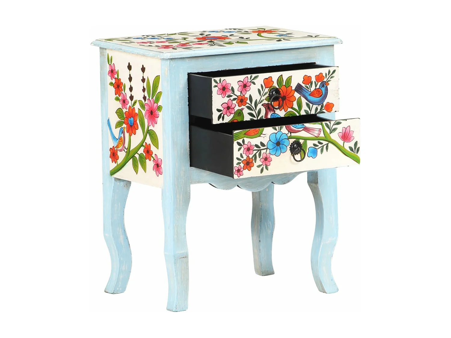 Table de chevet peinte à la main 40x30x50 cm Bois de manguier