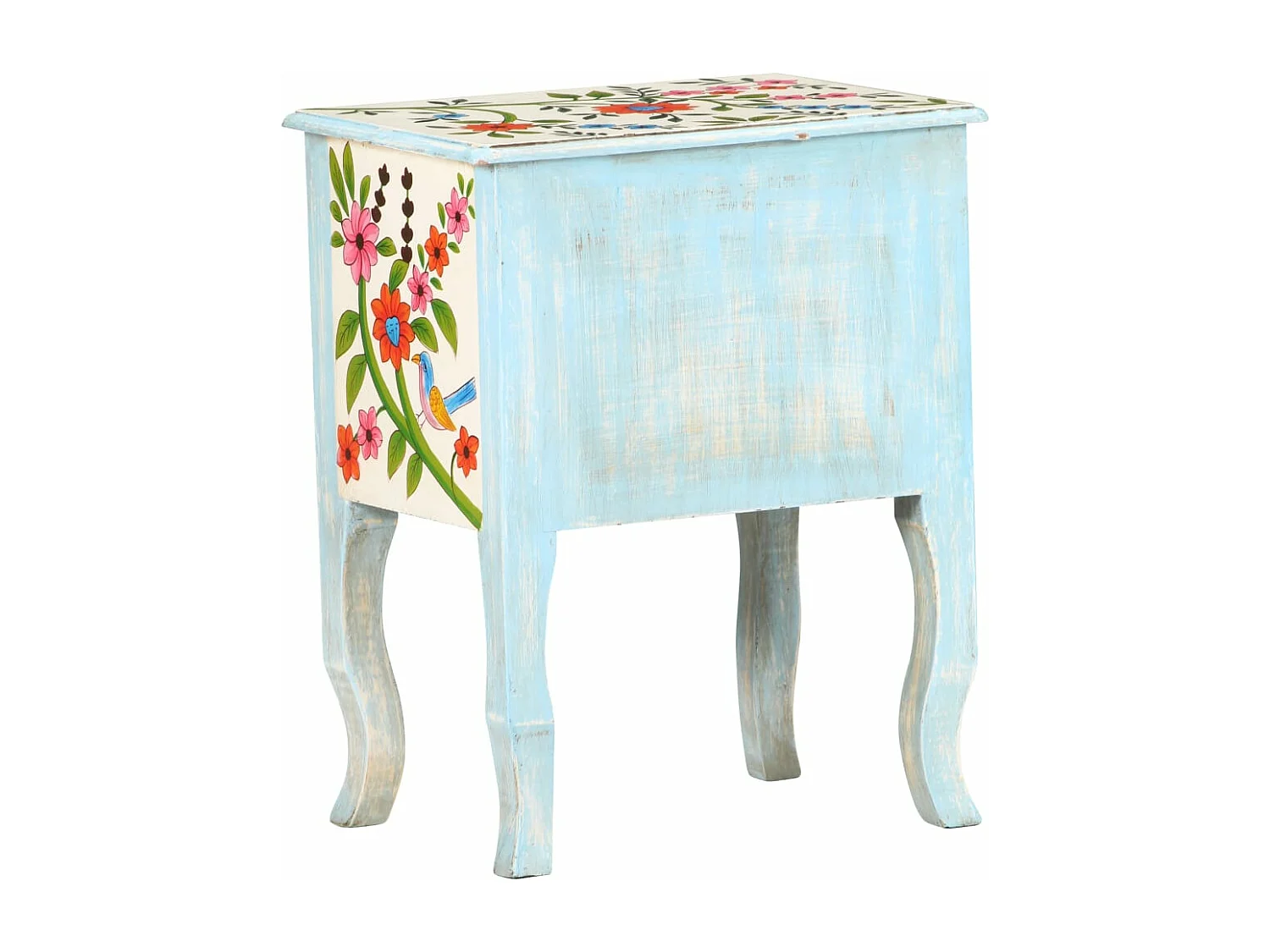 Table de chevet peinte à la main 40x30x50 cm Bois de manguier