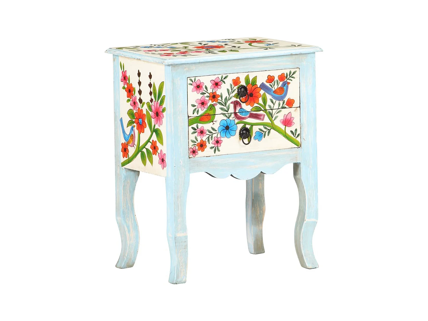 Table de chevet peinte à la main 40x30x50 cm Bois de manguier