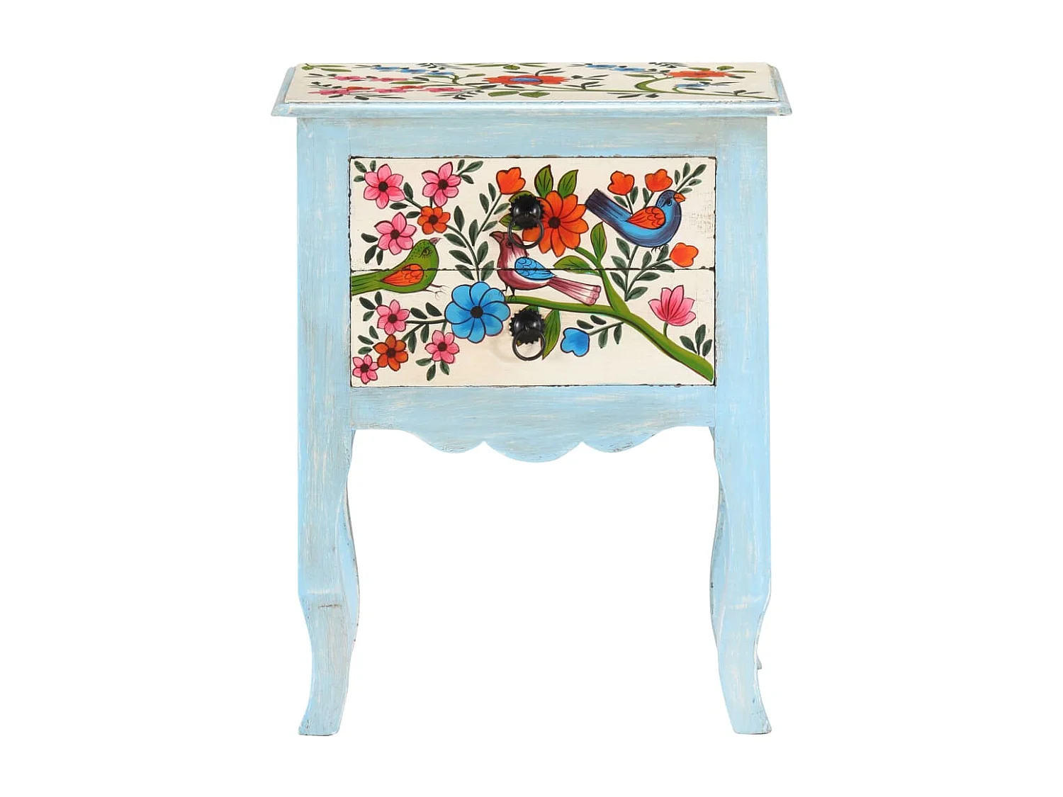 Table de chevet peinte à la main 40x30x50 cm Bois de manguier