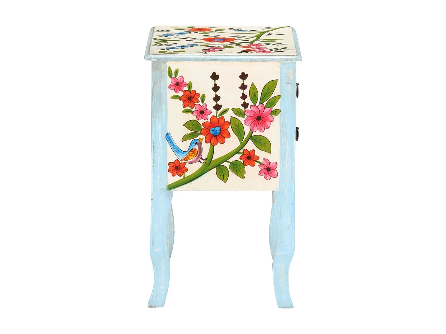 Table de chevet peinte à la main 40x30x50 cm Bois de manguier