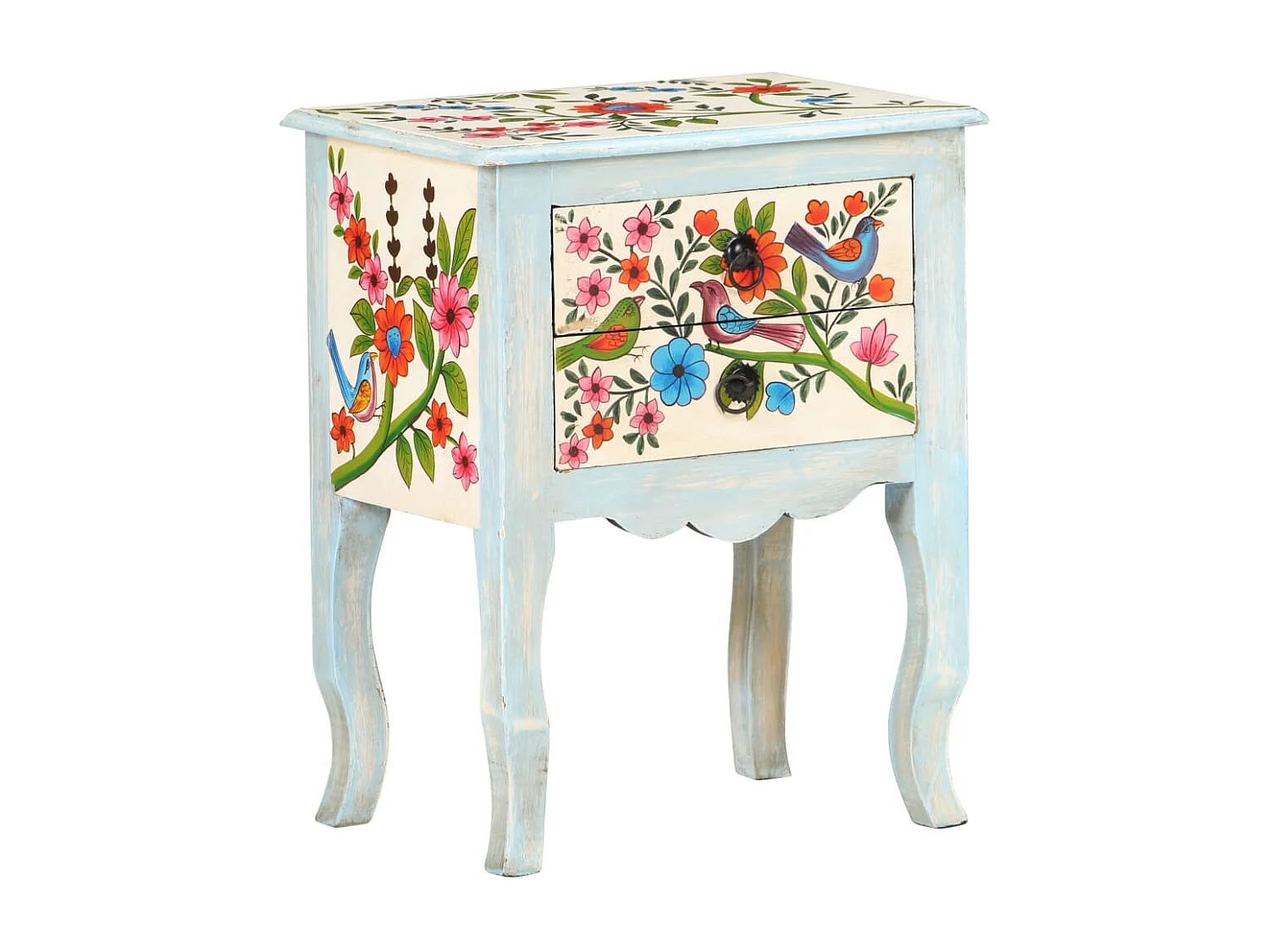 Table de chevet peinte à la main 40x30x50 cm Bois de manguier