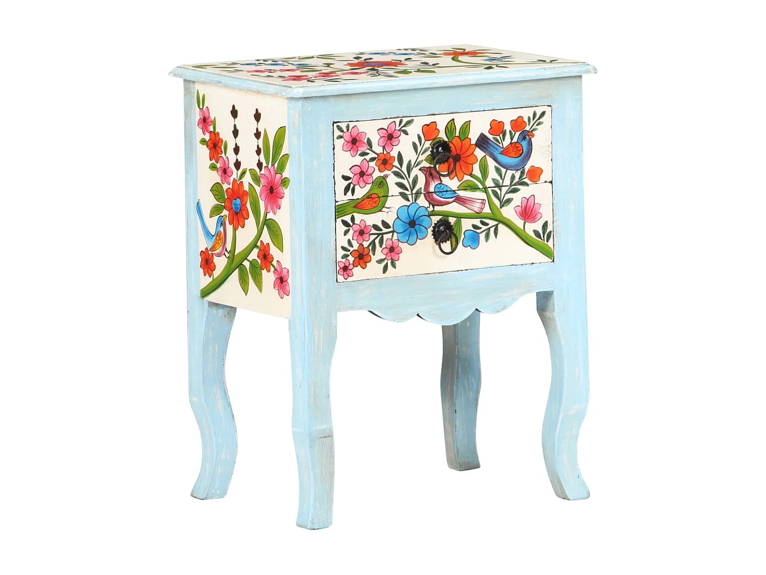 Table de chevet peinte à la main 40x30x50 cm Bois de manguier