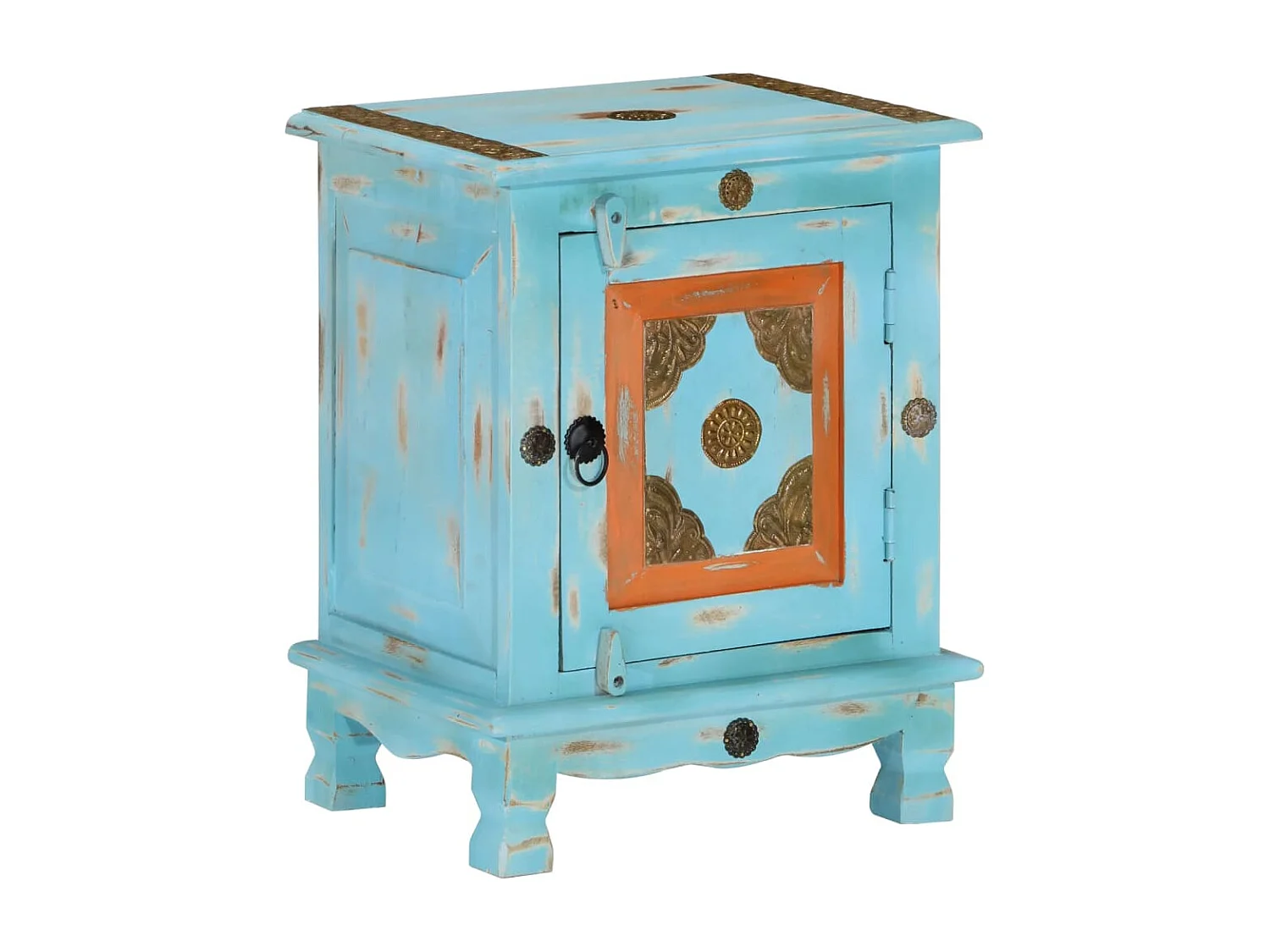 Mesa de cabeceira madeira de mangueira maciça azul