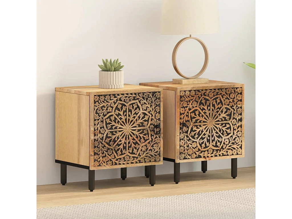 Tables de chevet 2 pièces 40x33x46 cm Bois de manguier solide