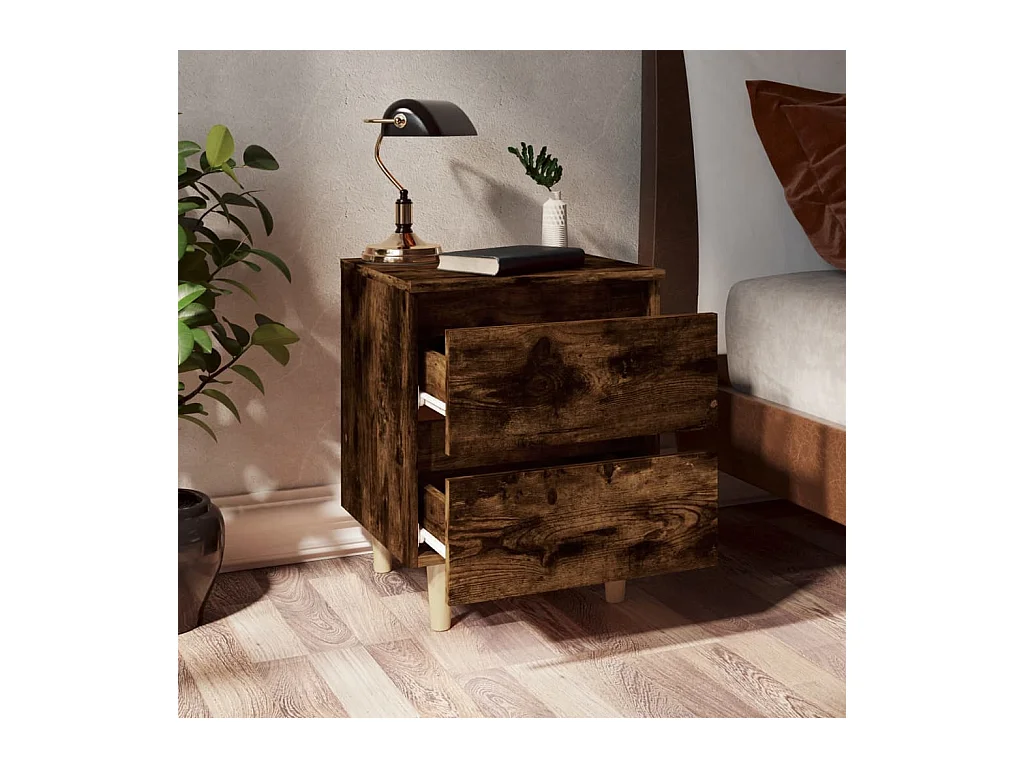 Mesita de noche patas madera maciza roble ahumado 40x35x50 cm