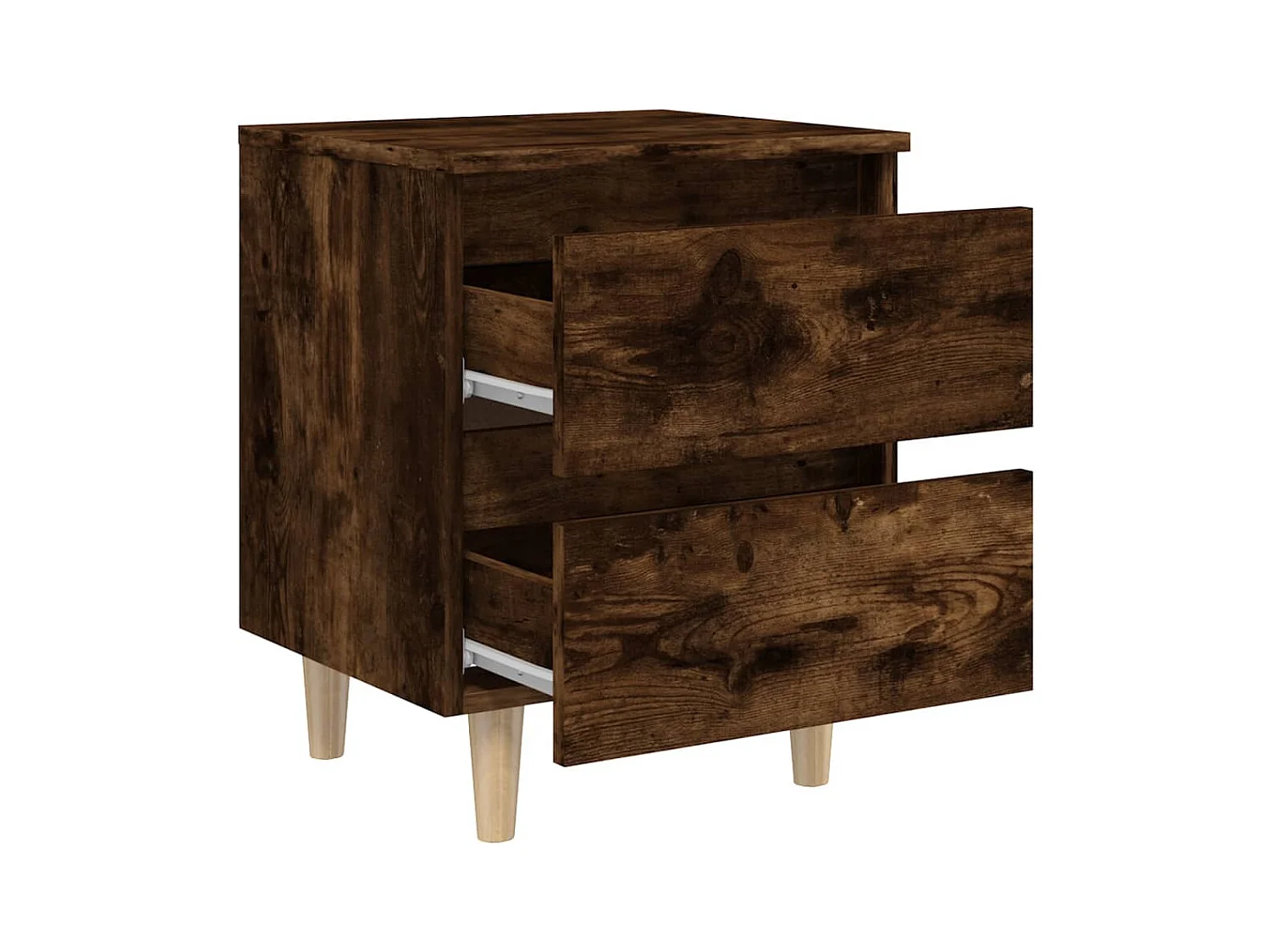 Mesita de noche patas madera maciza roble ahumado 40x35x50 cm