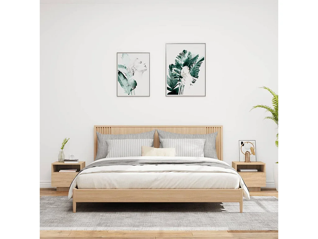 Armoires de chevet avec lumières LED 2 pièces chêne sonoma