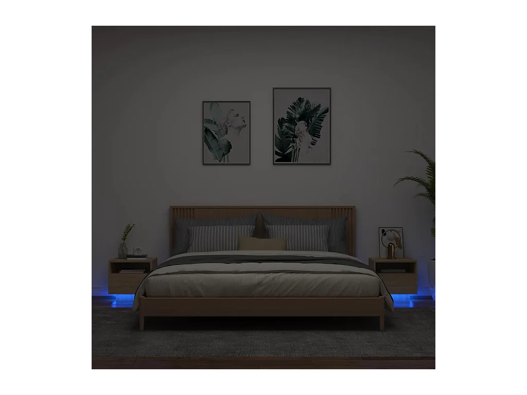 Armoires de chevet avec lumières LED 2 pièces chêne sonoma