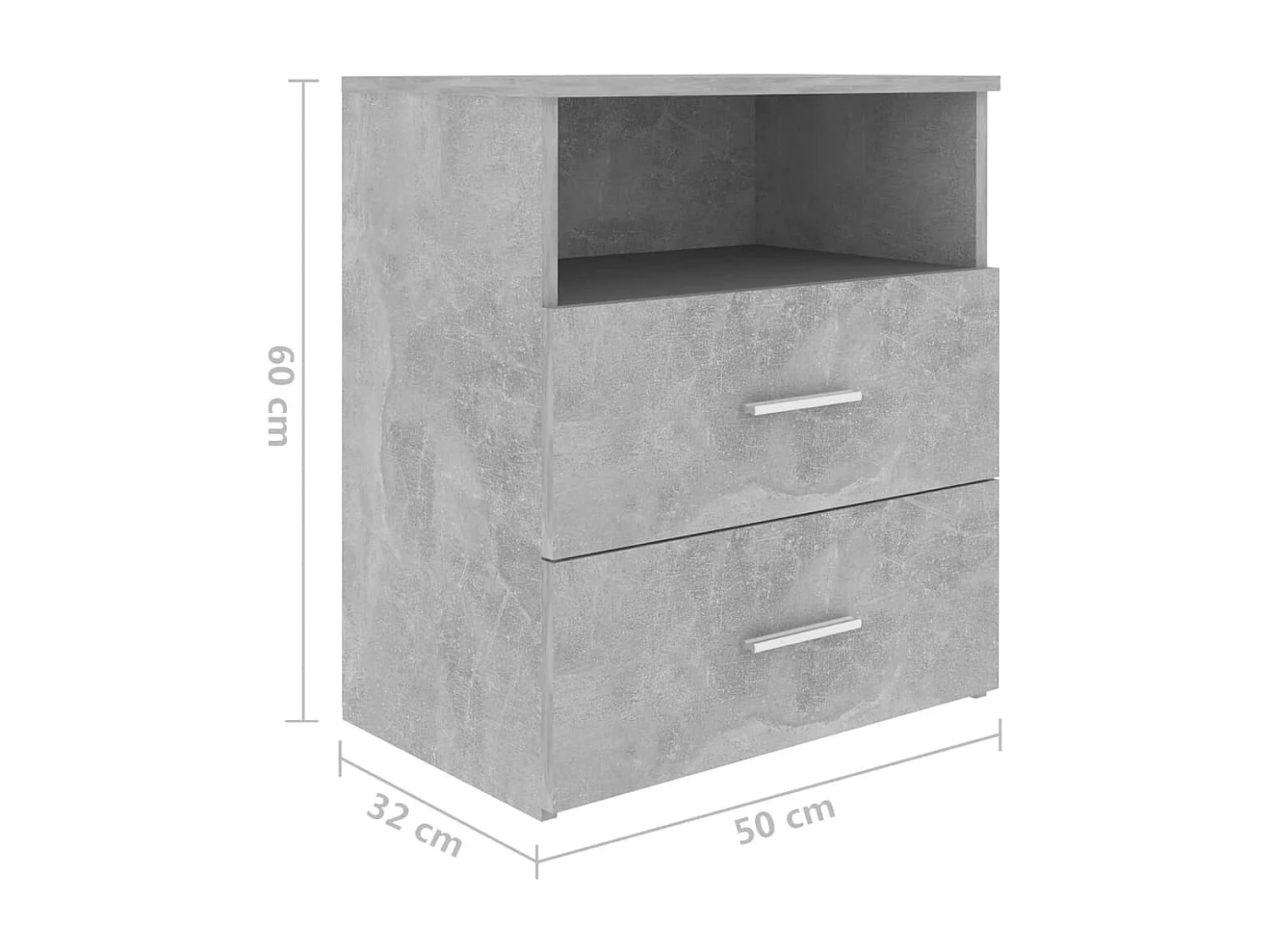 Tables de chevet 2 pièces Gris béton 50x32x60 cm