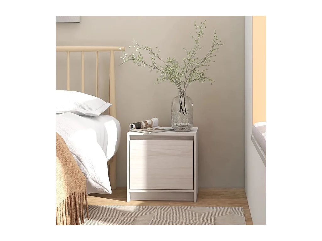 Table de chevet Blanc 40x30,5x40 cm Bois de pin massif
