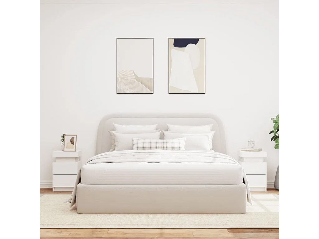 Tables de chevet avec lumières LED 2 pièces blanc 35x39x55 cm