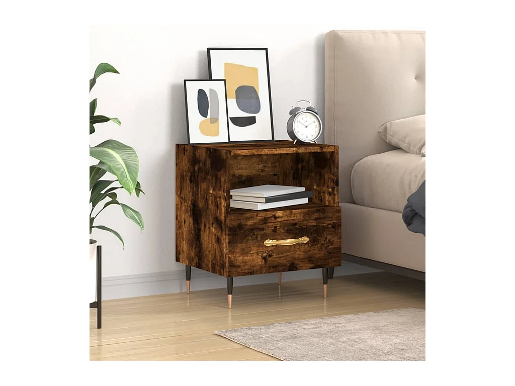 Table de chevet chêne fumé 40x35x47,5 cm bois d’ingénierie