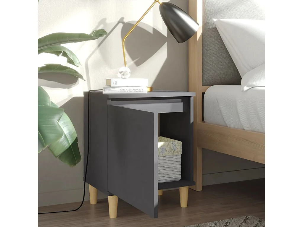 Mesa de cabeceira c/ pernas madeira maciça 40x30x50cm cinzento