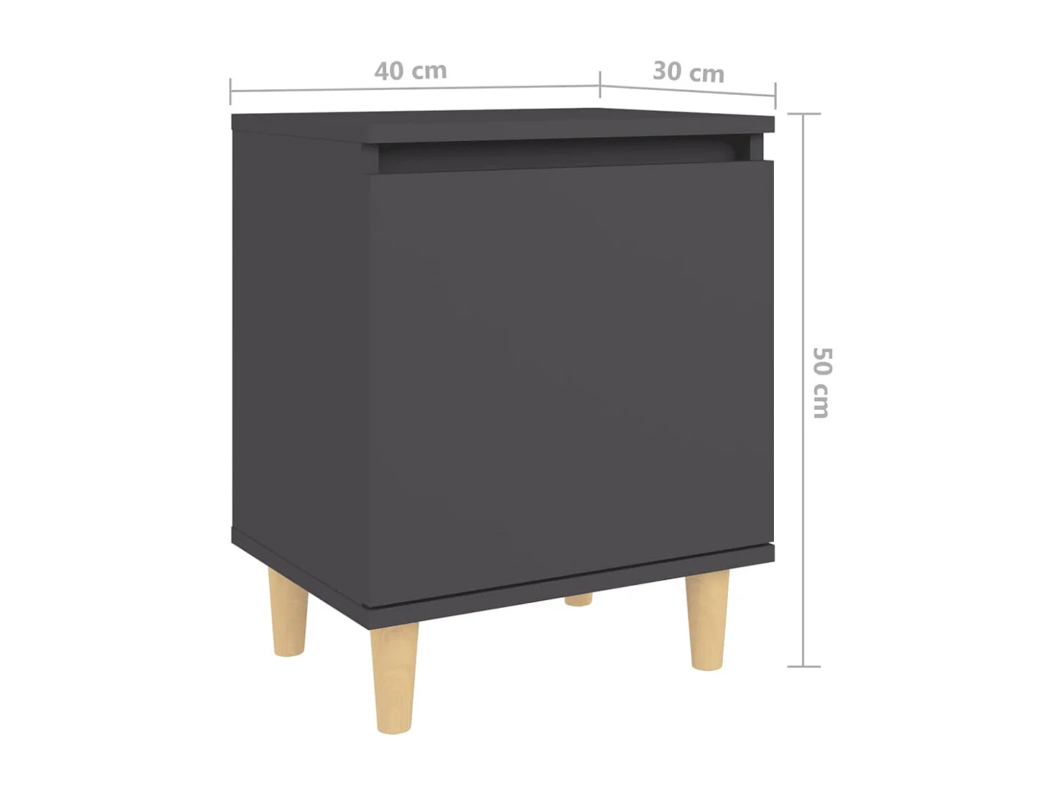 Mesa de cabeceira c/ pernas madeira maciça 40x30x50cm cinzento