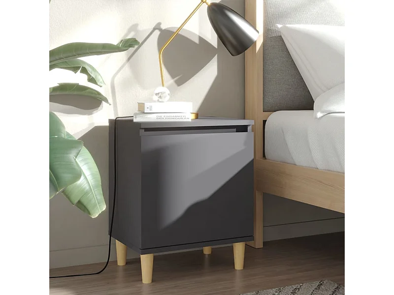 Mesa de cabeceira c/ pernas madeira maciça 40x30x50cm cinzento