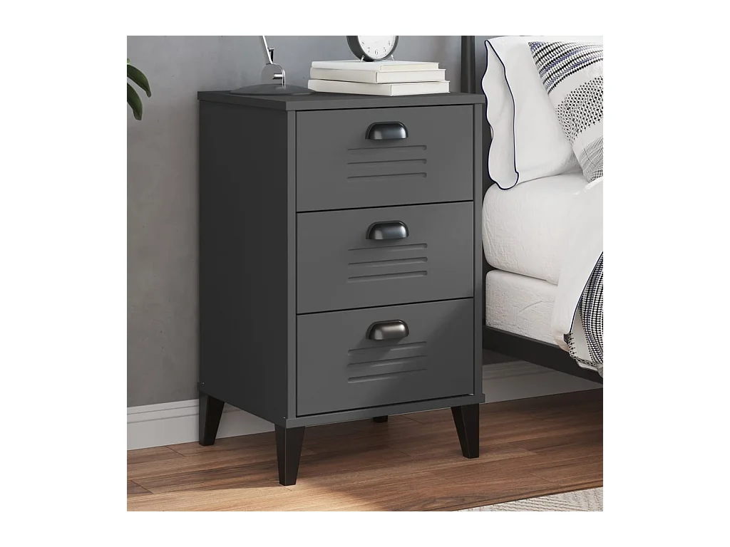 Table de chevet VIKEN gris anthracite bois de pin solide