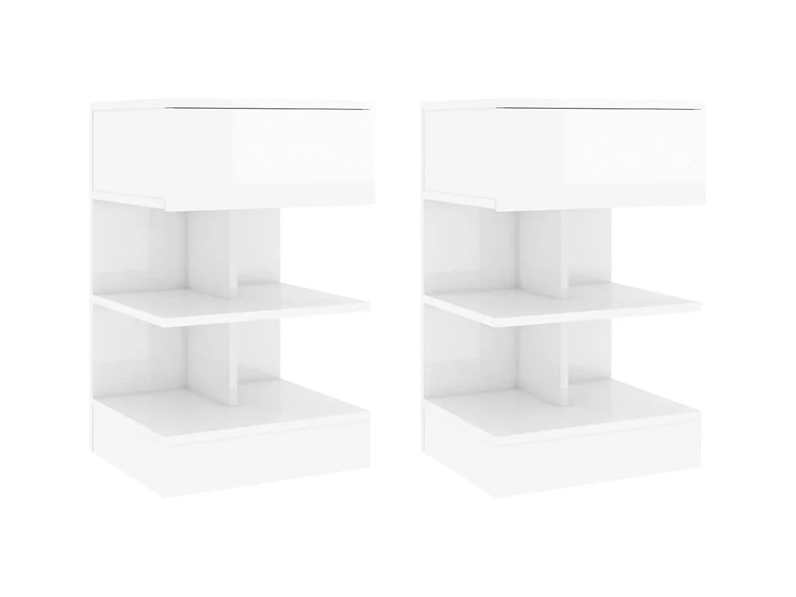 Tables de chevet 2 pièces Blanc brillant 40x35x65 cm