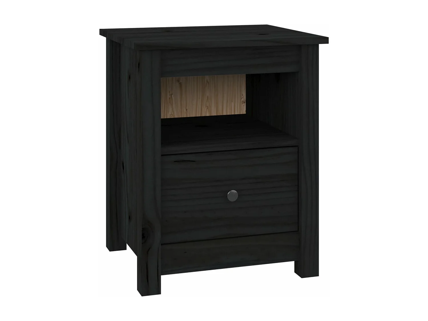 Mesita de noche madera maciza de pino negra 40x35x49 cm